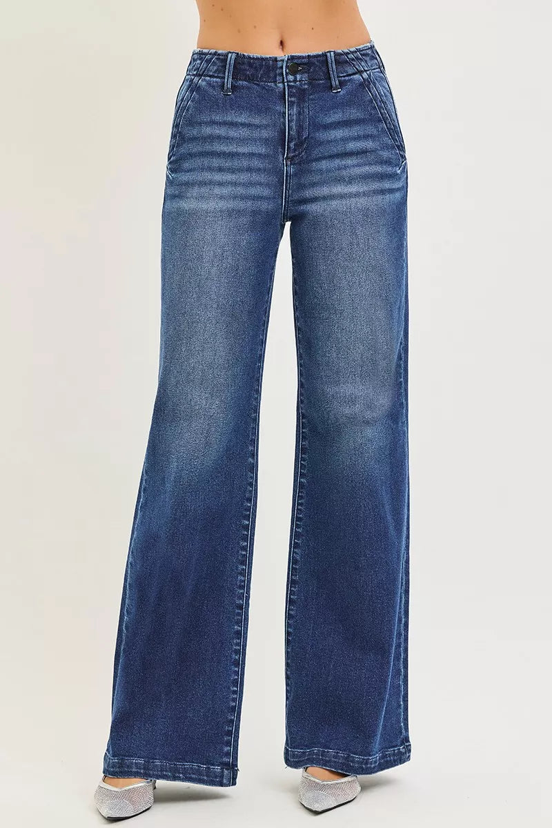 RISEN High Rise Wide Leg Slanted Pocket Jeans - women's bottoms at Lola Mariee boutique