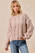 BiBi Cable Knit Sweater with Shoulder Braid Detail - Trendsi | Lola Mariee