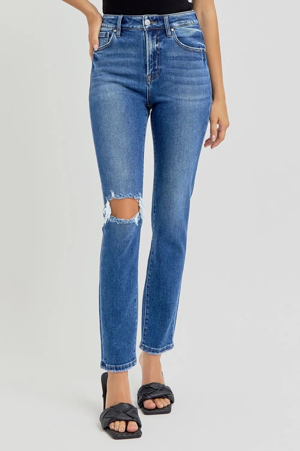 RISEN Full Size High Rise Ankle Skinny Knee Distressed Jeans - LOLA MARIEE | Lola Mariee