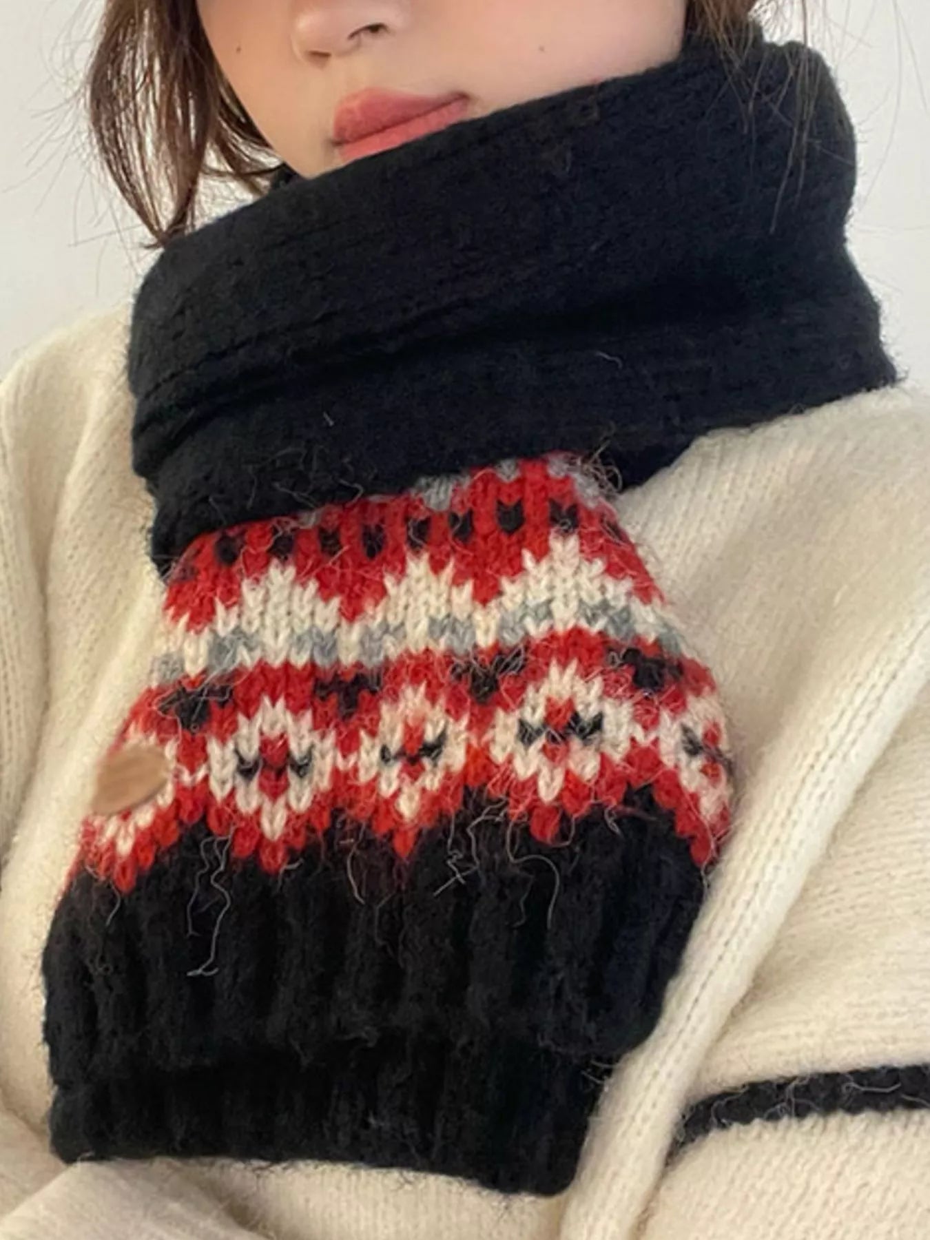 Nordic Pattern Knitted Winter Scarf – view 2 | Lola Mariee