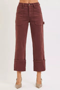 RISEN Full Size High Rise Wide Straight Cuffed Patch Jeans Plus Size - women's bottoms at Lola Mariee boutique