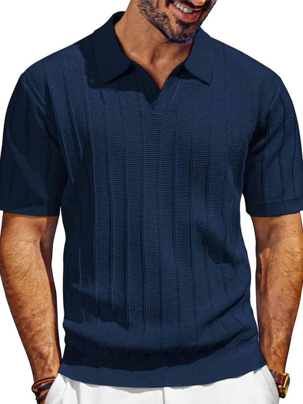 Men's Full Size Textured Collared Neck Short Sleeve Polo Plus Size – view 5 | Lola Mariee