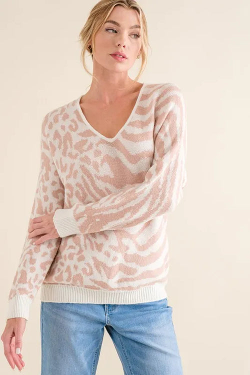 And The Why Leopard Zebra Combo Casual Sweater Top – view 2 | Lola Mariee