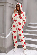 Fuzzy Heart Zip Up Hooded Lounge Jumpsuit - women's outfit set at Lola Mariee boutique