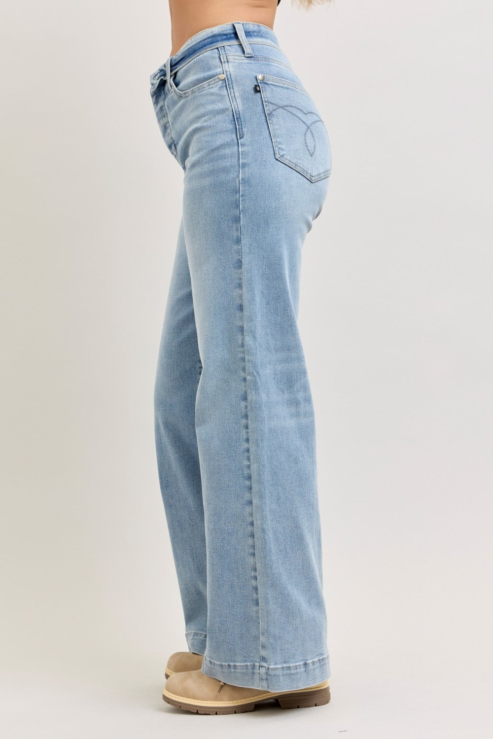 Judy Blue Mid Rise Retro Wide Leg Jeans with Fold-over Waistband - LOLA MARIEE | Lola Mariee
