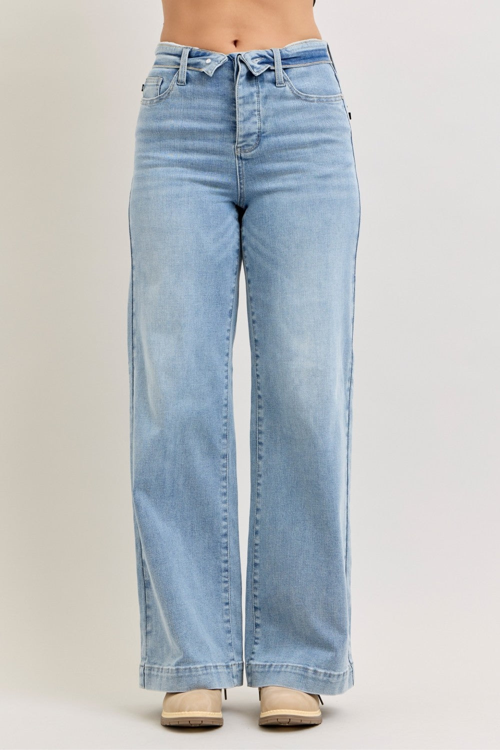 Judy Blue Mid Rise Retro Wide Leg Jeans with Fold-over Waistband - LOLA MARIEE | Lola Mariee