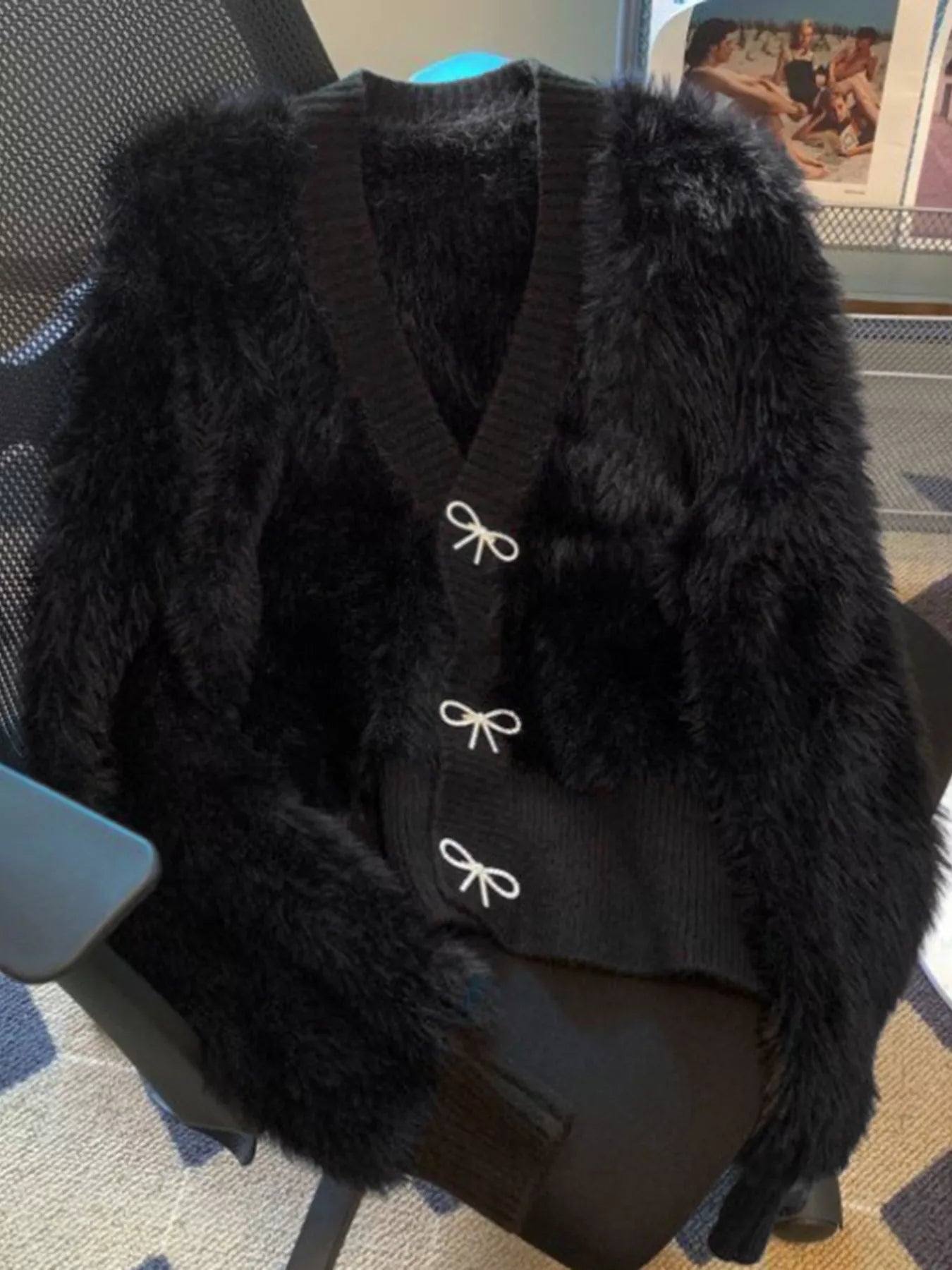 Fuzzy Bow Button Up Cardigan – view 10 | Lola Mariee