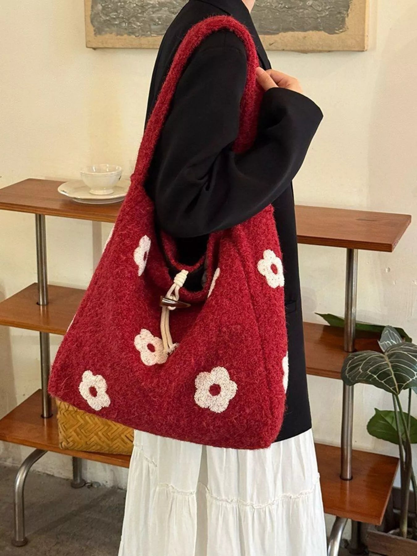 Floral Fuzzy Knit Tote Bag – view 10 | Lola Mariee