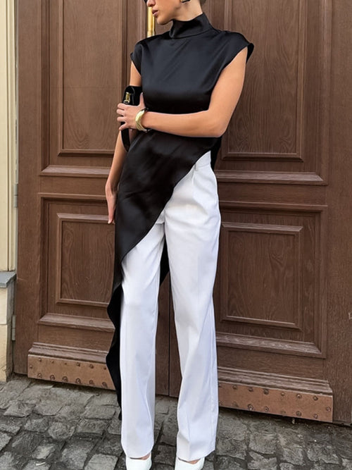 Asymmetrical Hem Turtleneck Blouse | Lola Mariee