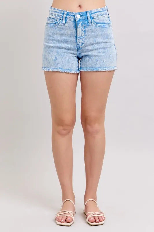 Judy Blue Full Size Mid Rise Garment Dyed Denim Shorts Plus Size - women's bottoms at Lola Mariee boutique