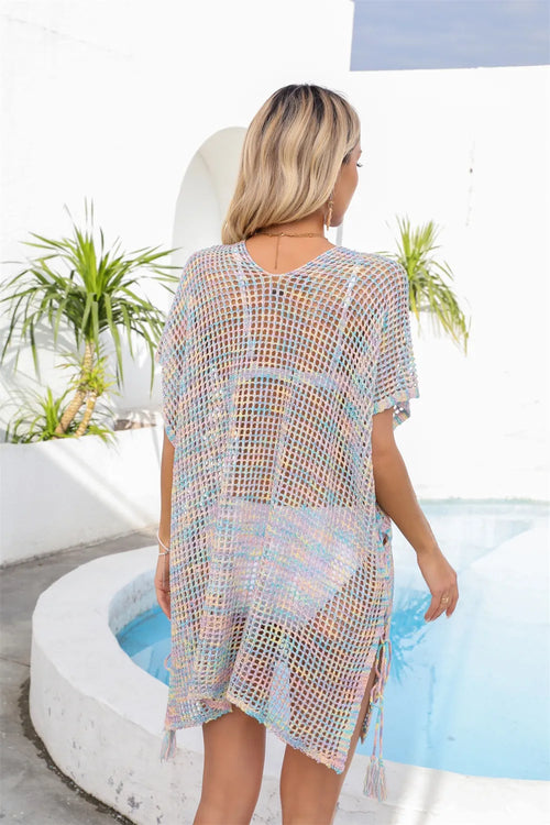 Angel Wings Openwork Slit V-Neck Cover Up – view 2 | Lola Mariee