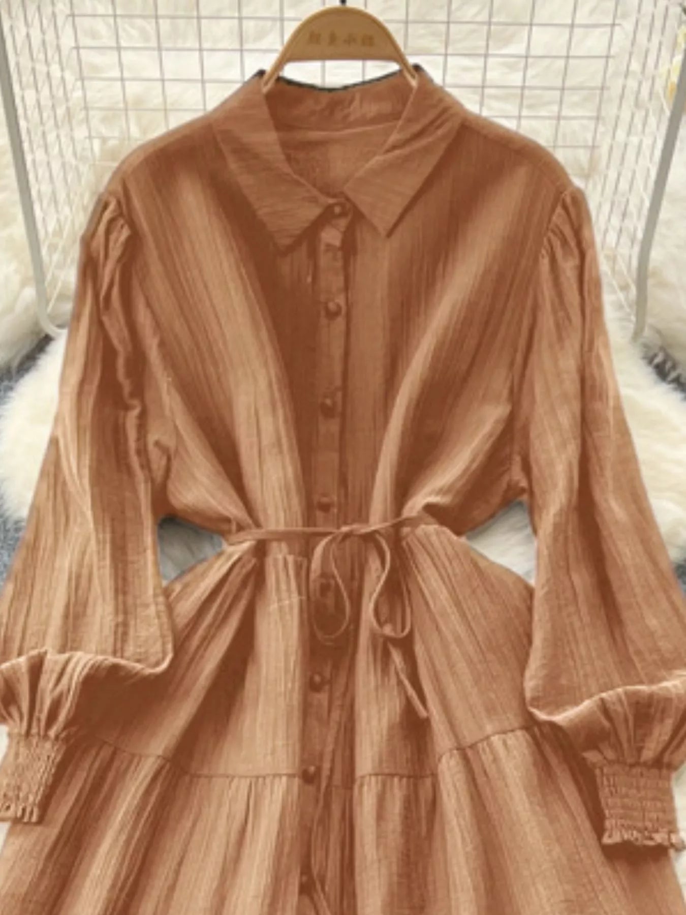 Button Down Tiered Long Sleeve Dress - Trendsi | Lola Mariee