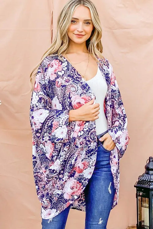 And The Why Floral Print Dolman Sleeve Kimono Cardigan – view 2 | Lola Mariee