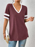 Contrast Trim V-Neck Short Sleeve T-Shirt - Trendsi | Lola Mariee
