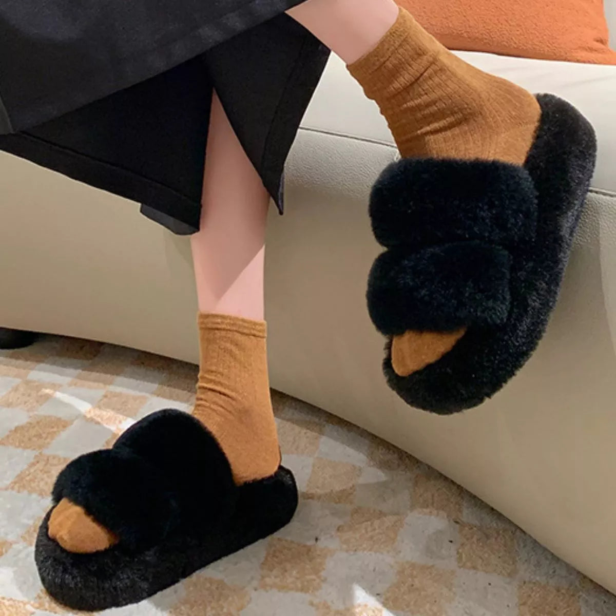Fluffy Open Toe Slippers – view 4 | Lola Mariee