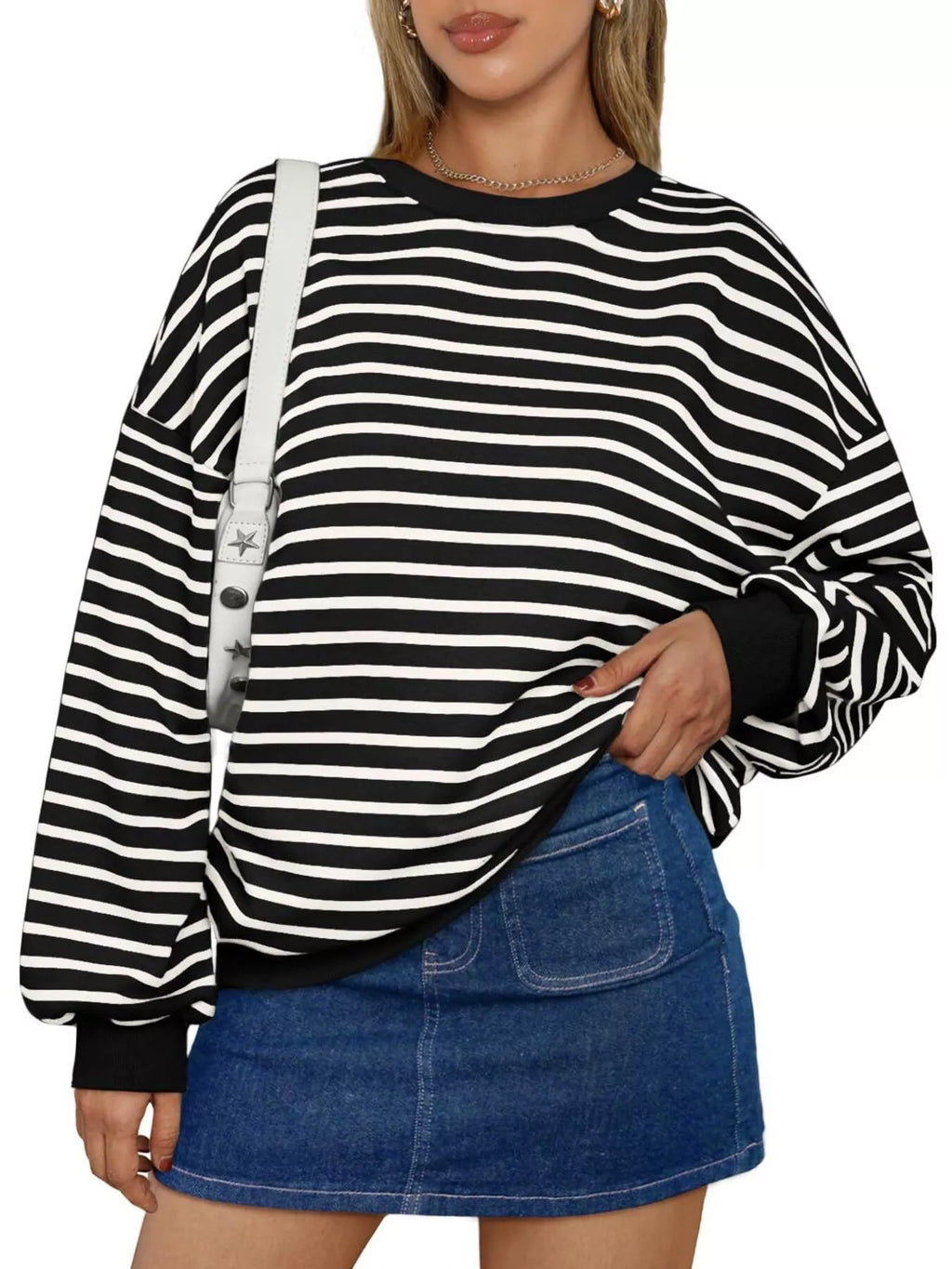 Striped Round Neck Oversized Casual Sweatshirt - Trendsi | Lola Mariee