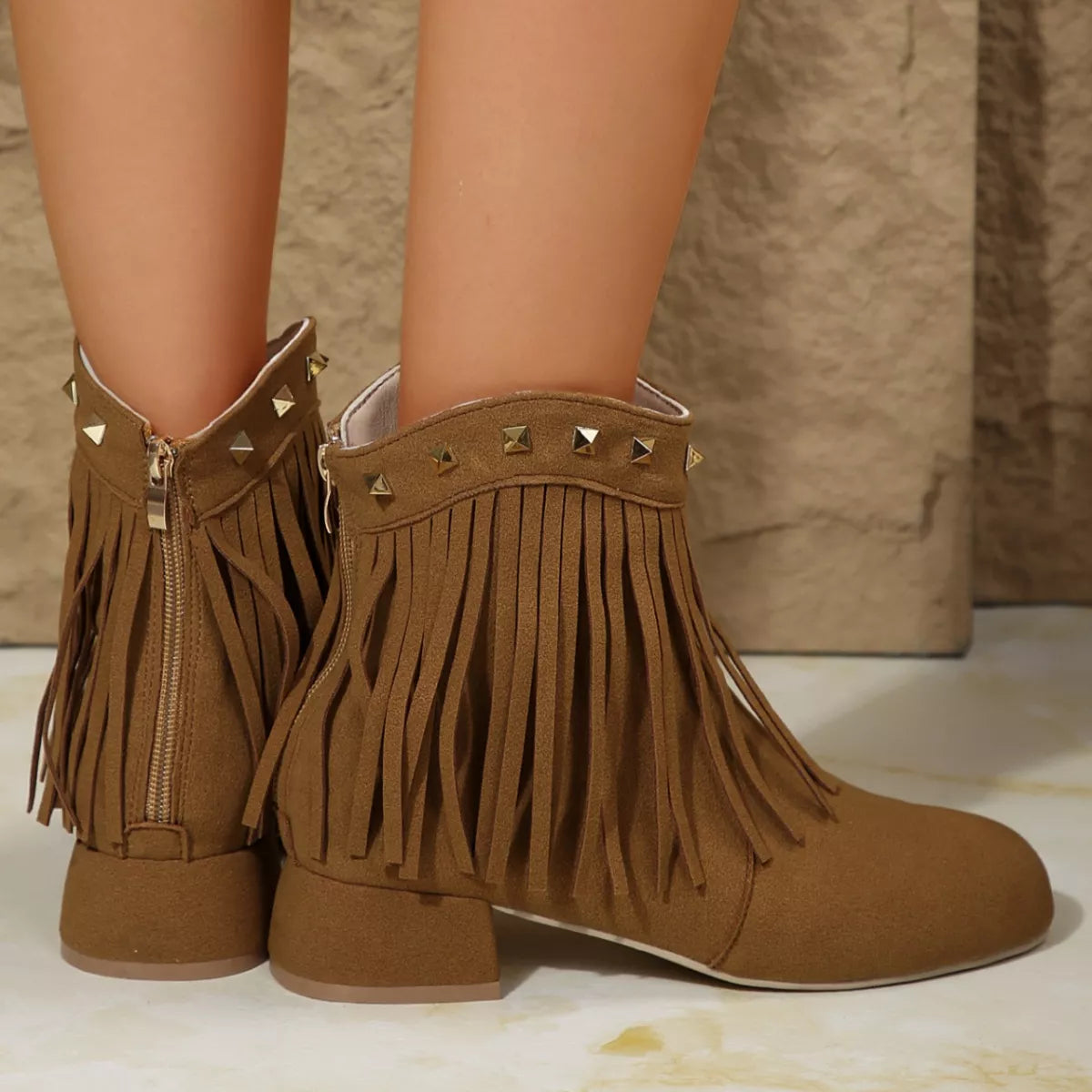Fringe Ankle Boots with Studded Detail – view 5 | Lola Mariee