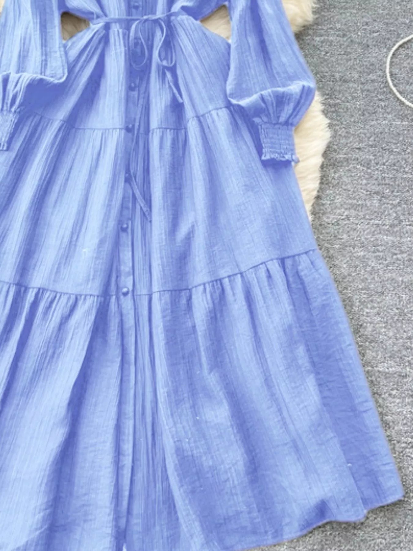 Button Down Tiered Long Sleeve Dress - Trendsi | Lola Mariee
