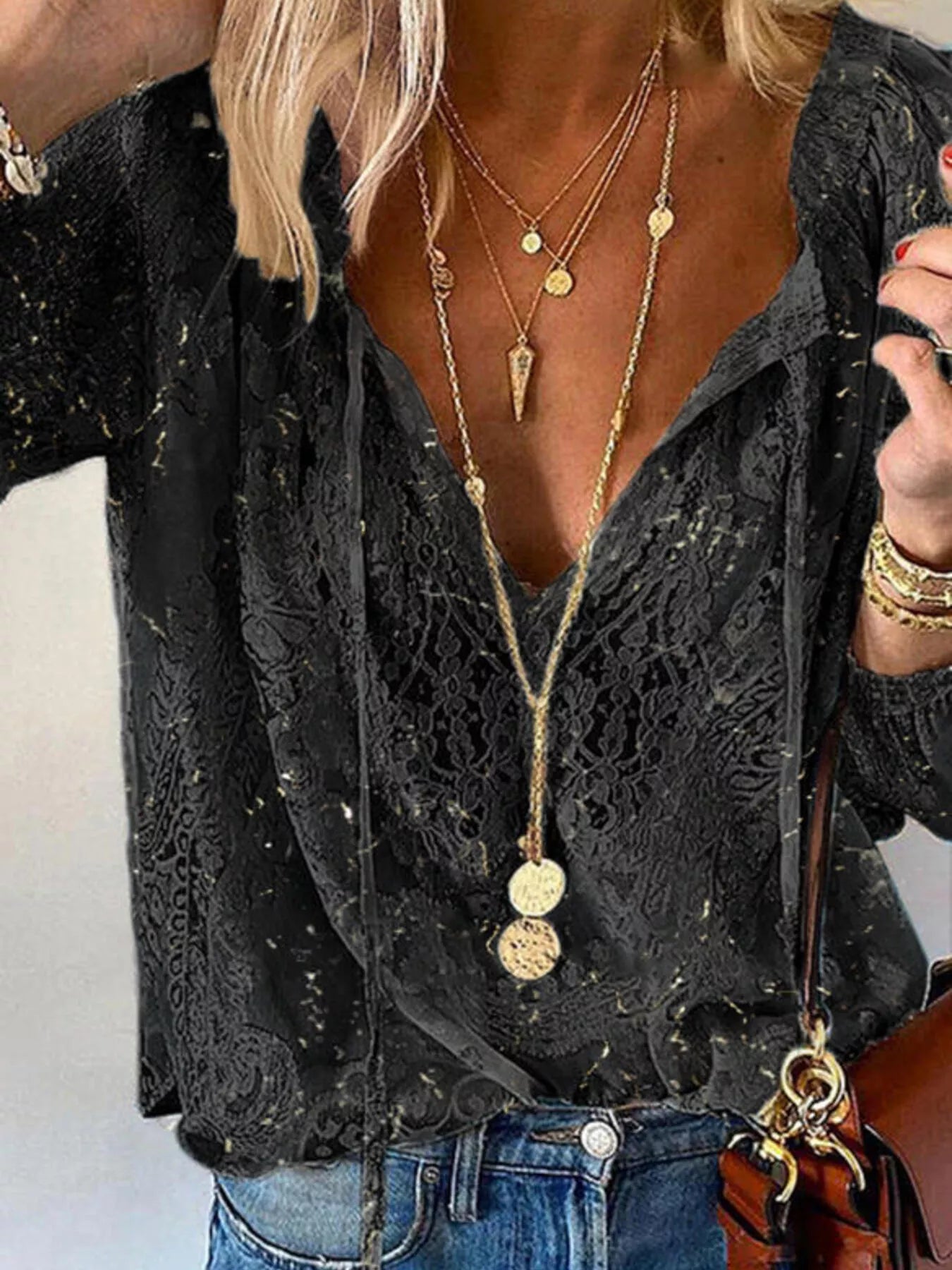 Lace Tie-Neck Blouse – view 6 | Lola Mariee