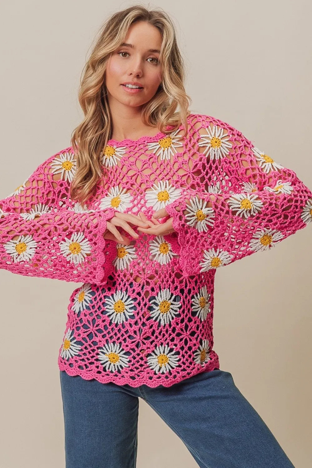 BiBi Floral Crochet Net Lace Cover Up - Trendsi | Lola Mariee