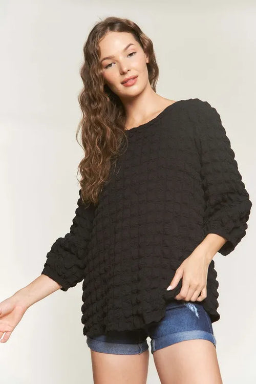 ADORA Bubble Texture Round Neck Blouse – view 2 | Lola Mariee