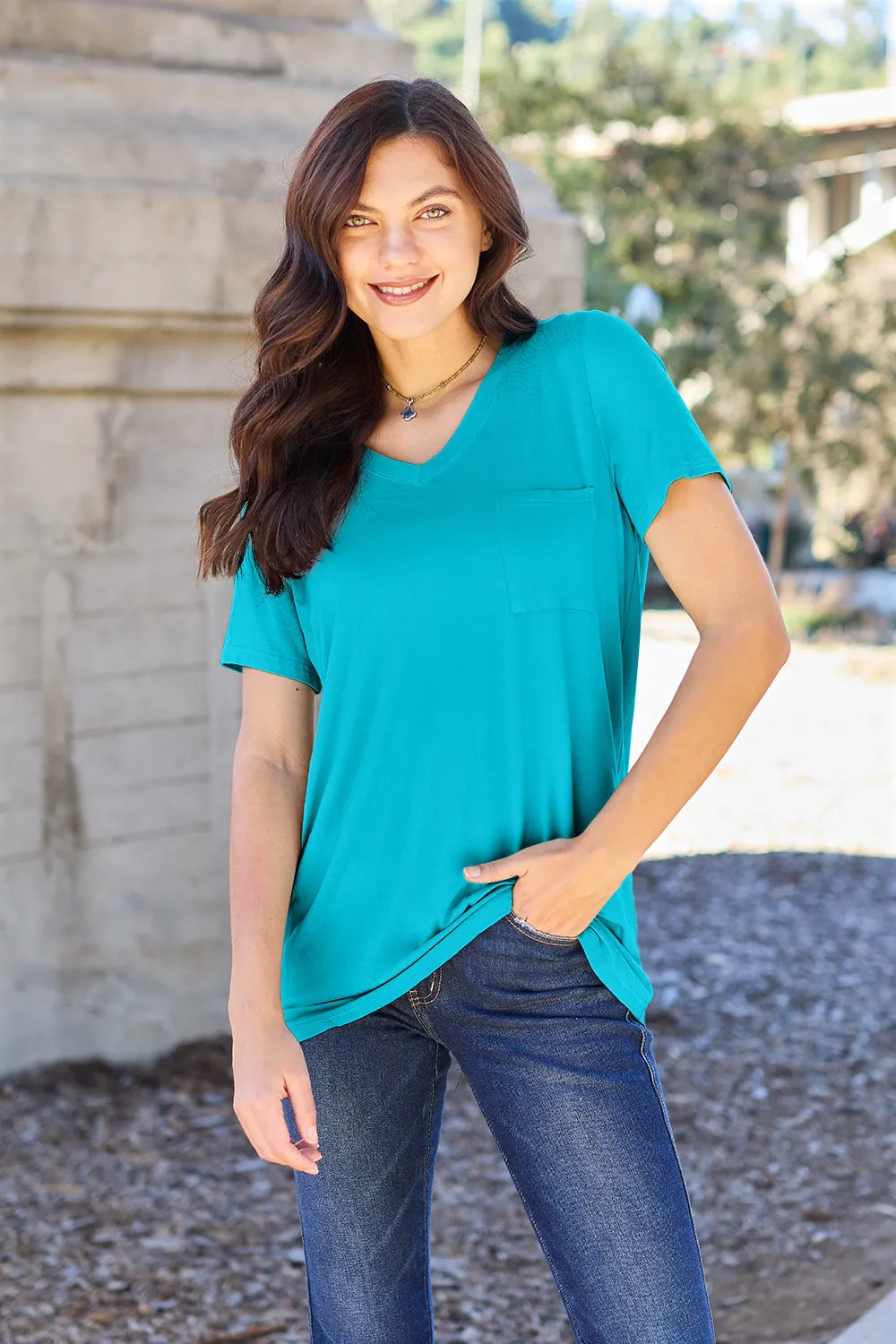 Basic Bae Full Size V-Neck Short Sleeve T-Shirt – view 4 | Lola Mariee