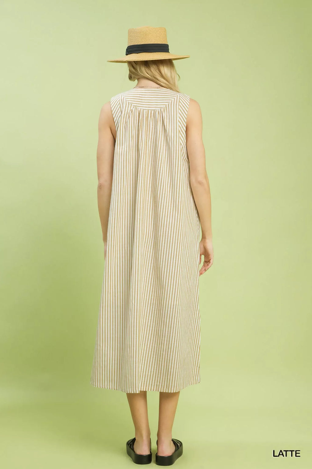 Umgee Chevron Stripe Sleeveless Midi Dress - Trendsi | Lola Mariee
