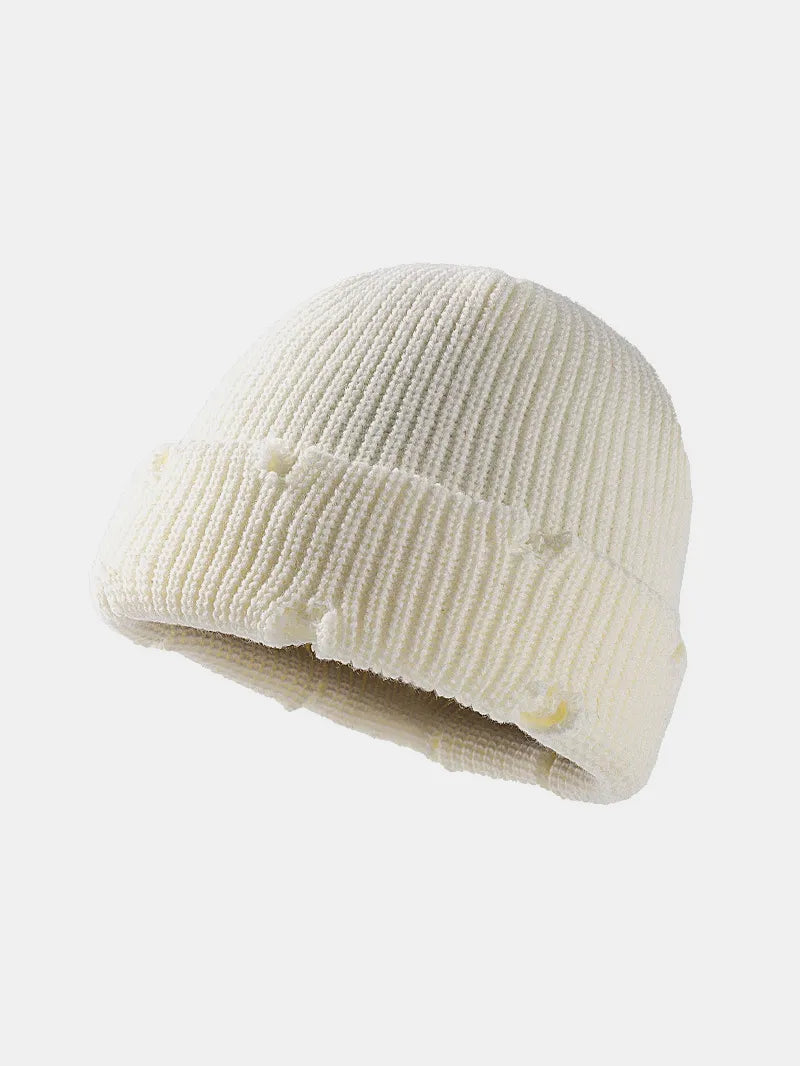 Distressed Cuffed Knit Hat – view 9 | Lola Mariee