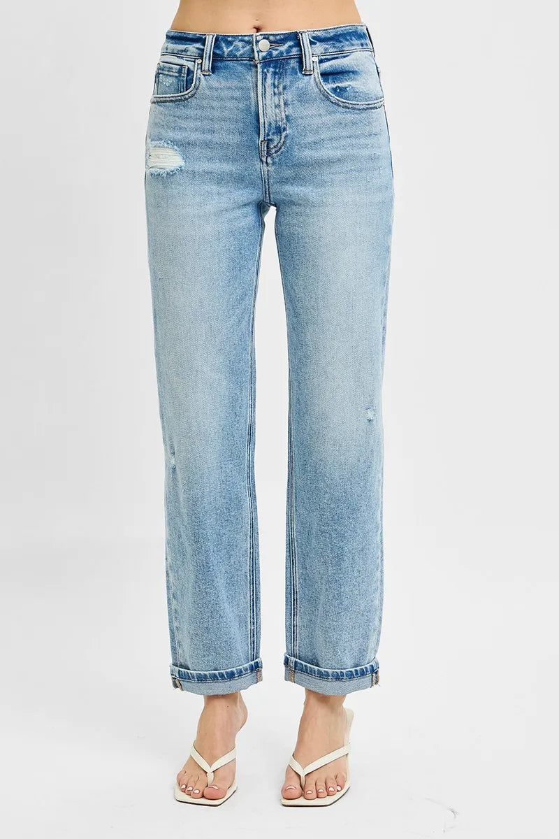 RISEN Full Size High Rise Ankle Boyfriend Distressed Jeans Plus Size - LOLA MARIEE | Lola Mariee