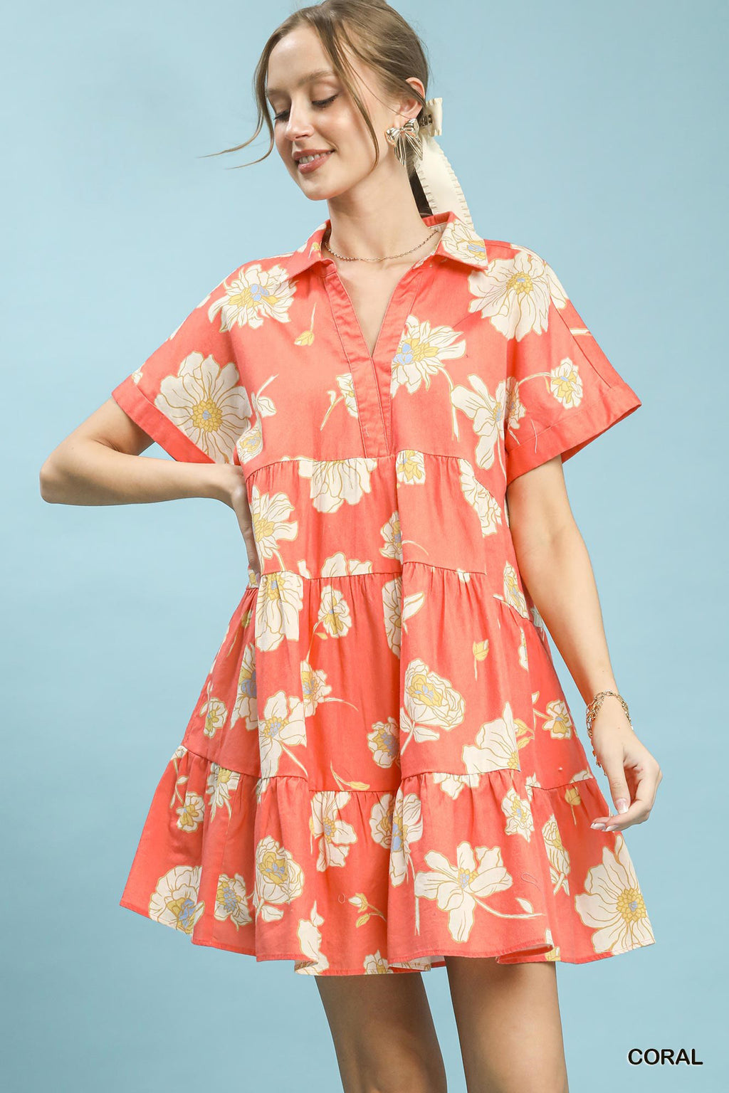 Umgee Floral Tiered Collared Babydoll Dress - Trendsi | Lola Mariee