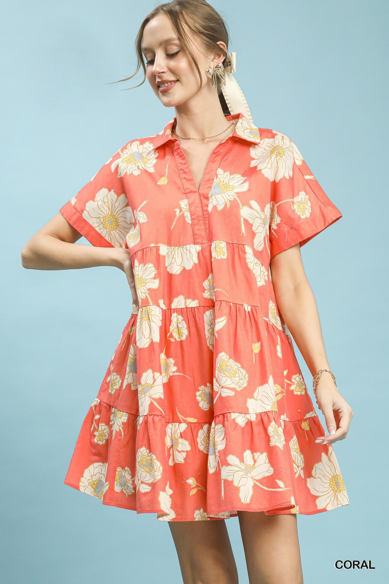 Umgee Floral Tiered Collared Babydoll Dress - Trendsi | Lola Mariee