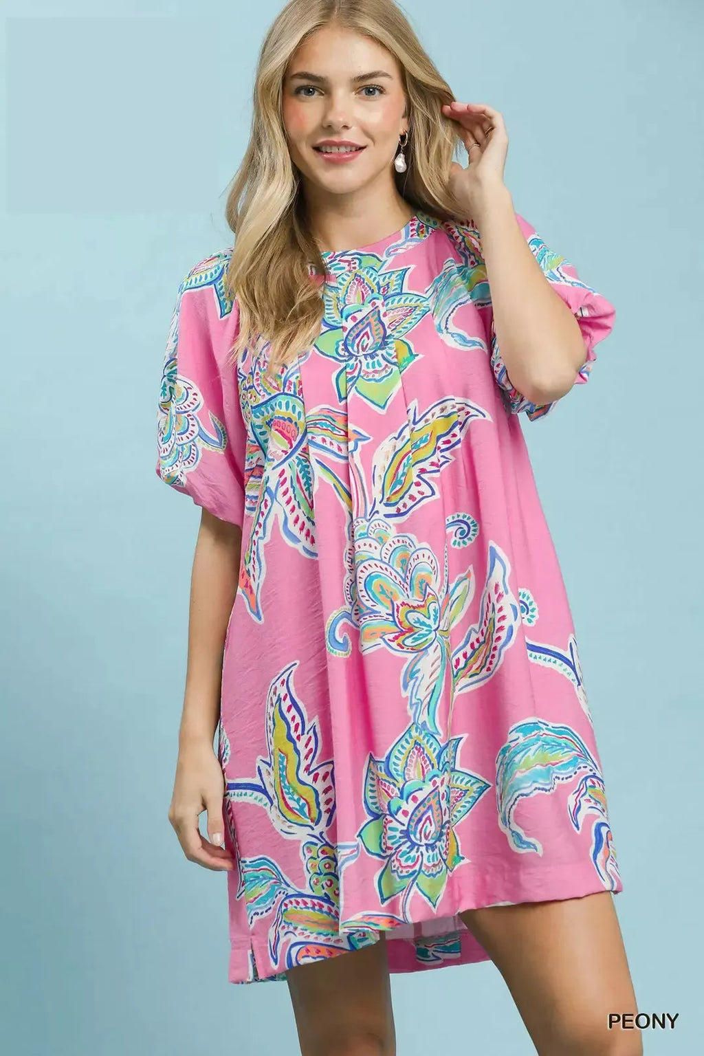 Umgee Boho Floral Print Mini Dress with Pockets - Trendsi | Lola Mariee