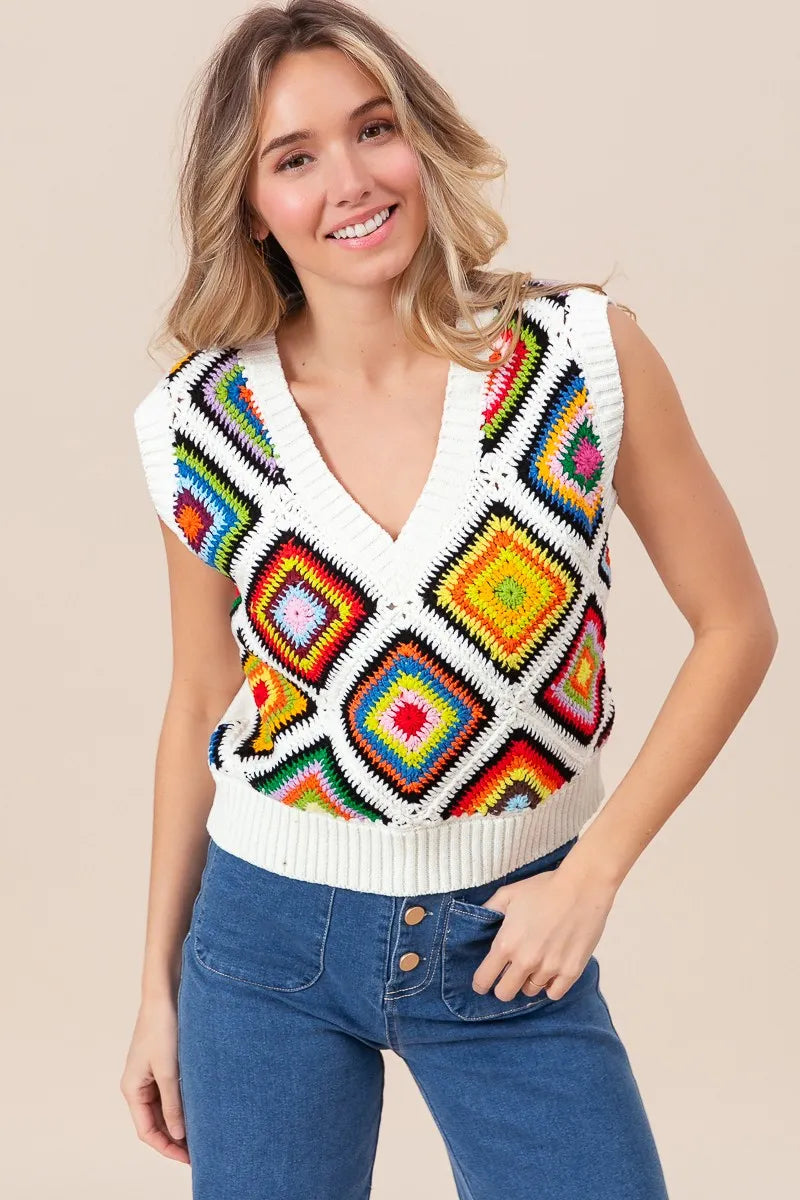 BiBi Diamond Granny Square Sweater Vest - Trendsi | Lola Mariee