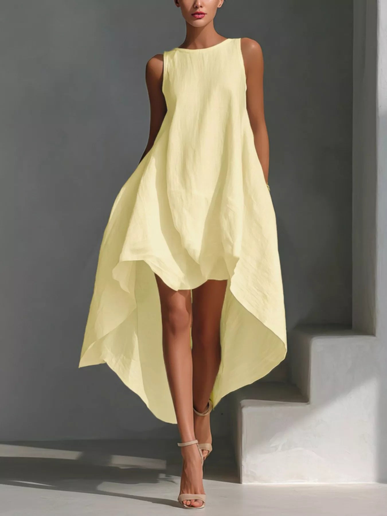 High-Low Round Neck Sleeveless Dress – view 4 | Lola Mariee