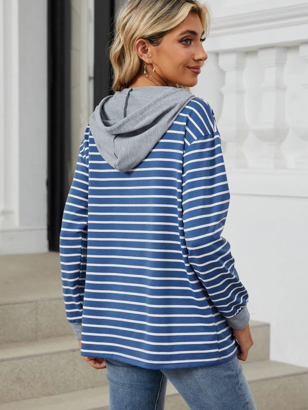 Drawstring Striped Long Sleeve Hoodie - Trendsi | Lola Mariee