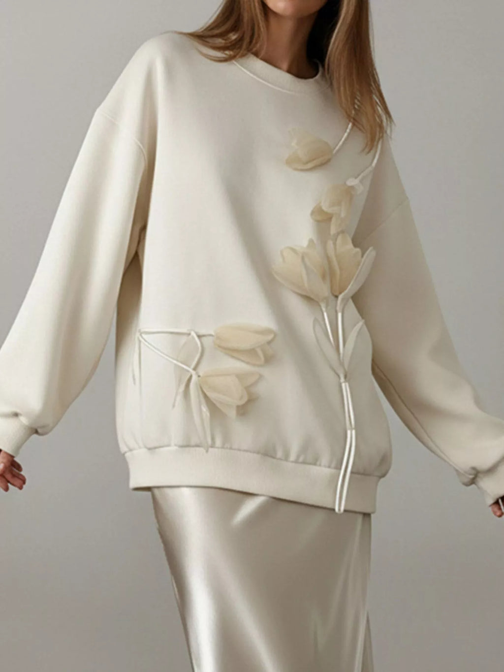 Flower Dropped Shoulder Sweatshirt - Trendsi | Lola Mariee