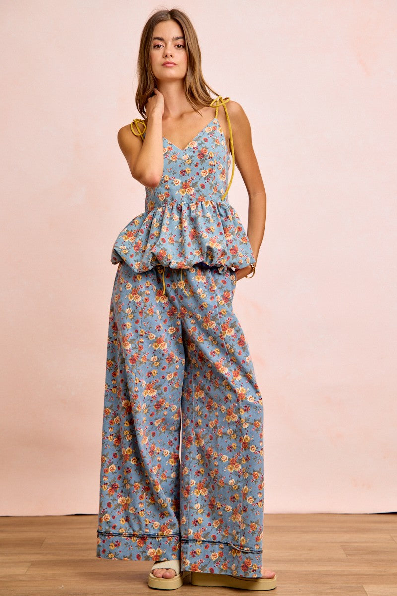 BiBi Floral Printed Drawstring Wide Pants - Trendsi | Lola Mariee