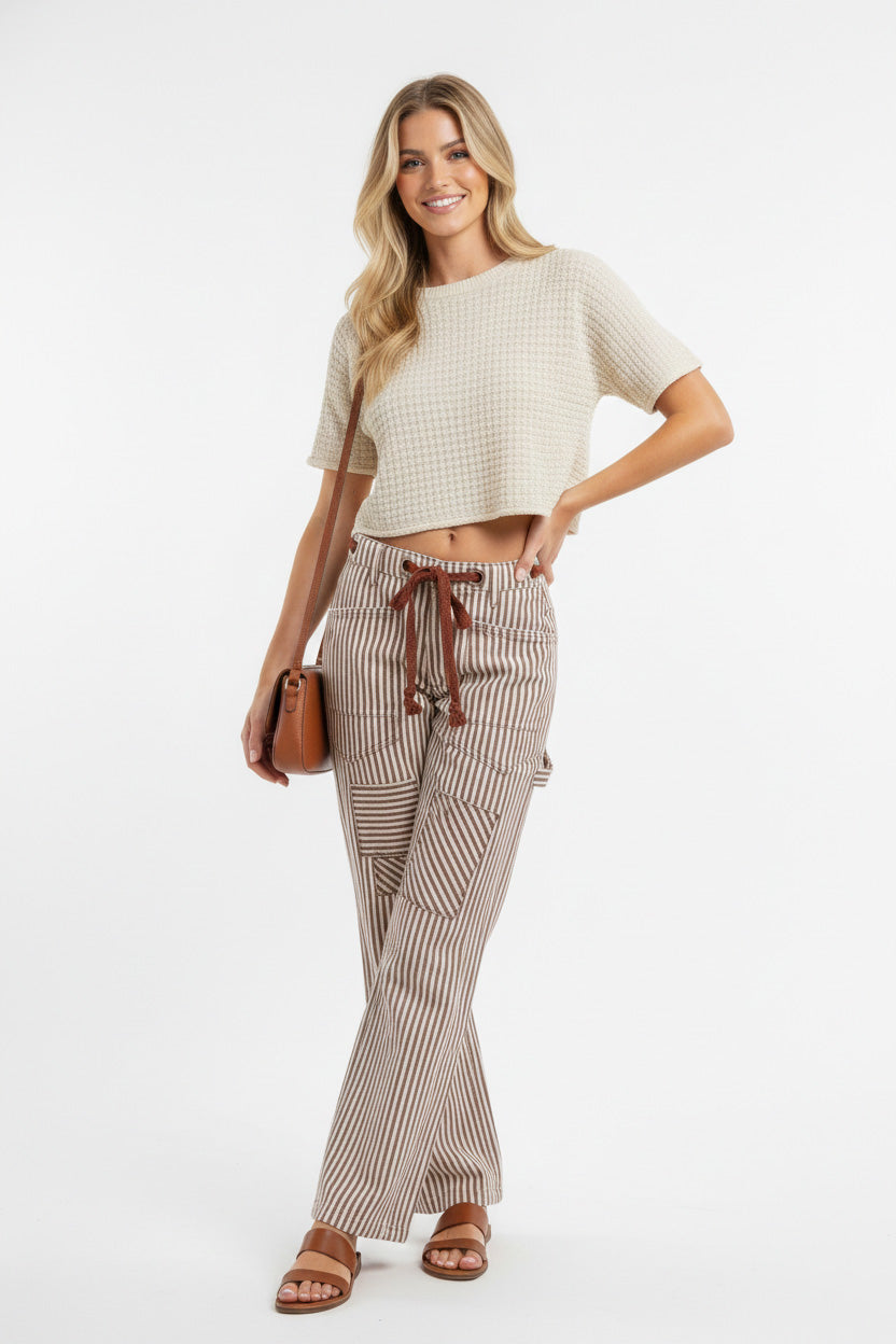 BiBi Drawstring Striped Twill Barrel Pants - LOLA MARIEE | Lola Mariee
