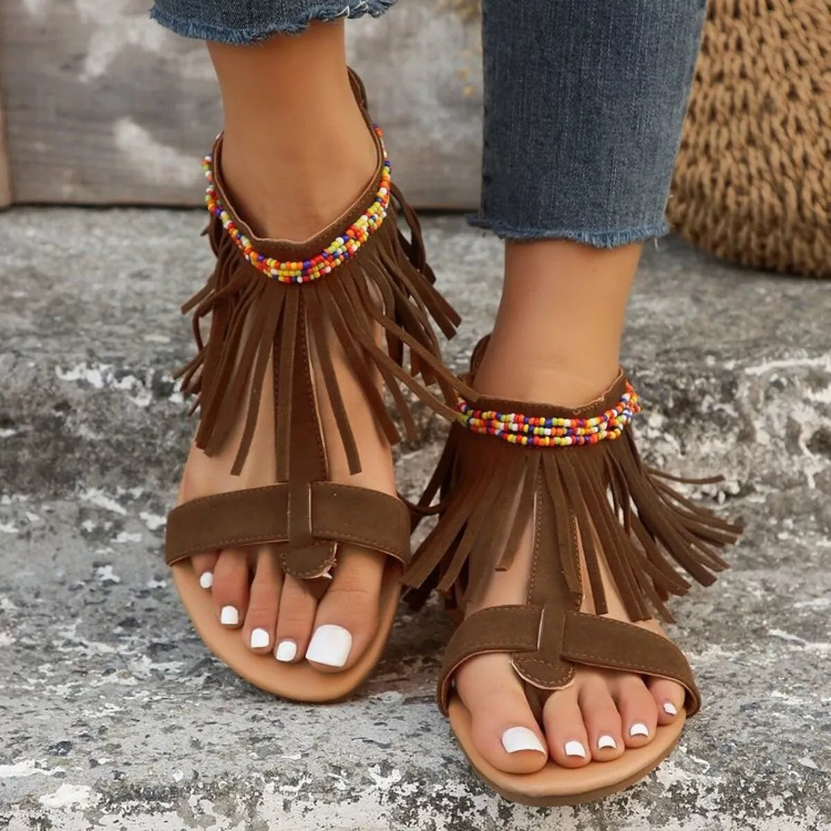 Fringe Ankle Strap Sandals – view 3 | Lola Mariee
