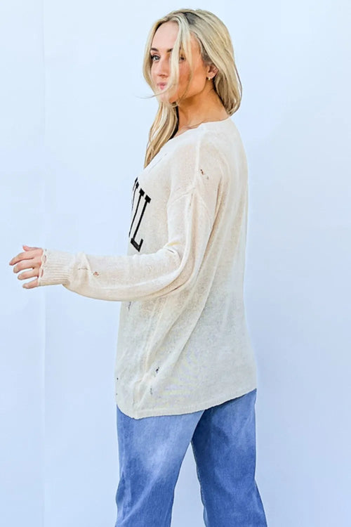 And The Why GRATEFUL Long Sleeve Knit Top – view 2 | Lola Mariee