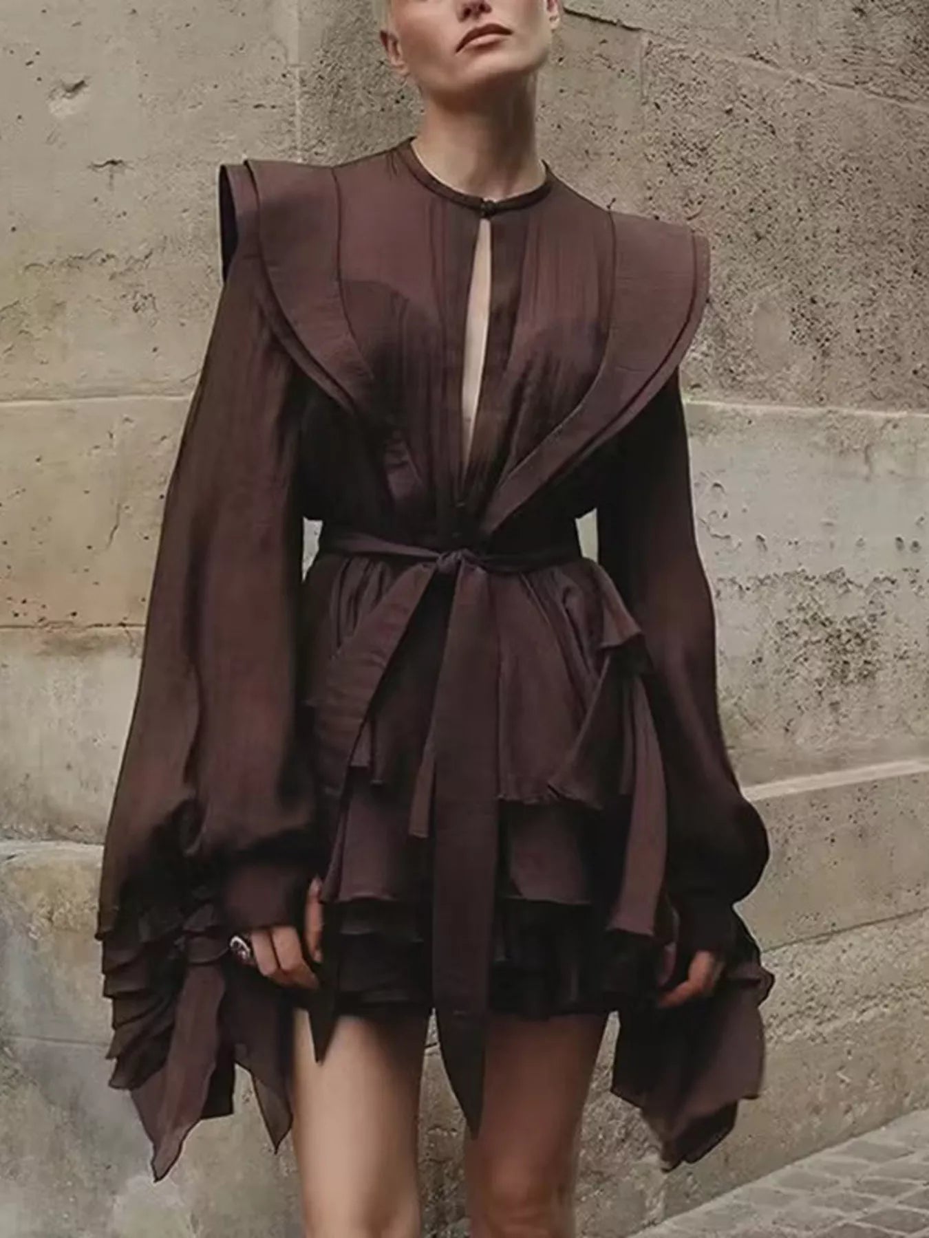 Ruffled Long Sleeve Mini Dress – view 8 | Lola Mariee