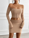 Devine Decorative Button Off-Shoulder Top and Skirt Set - women's top at Lola Mariee boutique