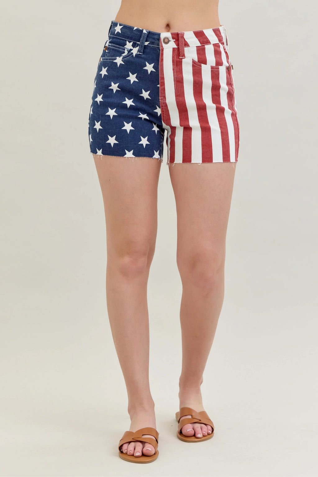 Judy Blue Full Size High Waist Americana Flag Fray Hem Shorts Plus Size - women's bottoms at Lola Mariee boutique