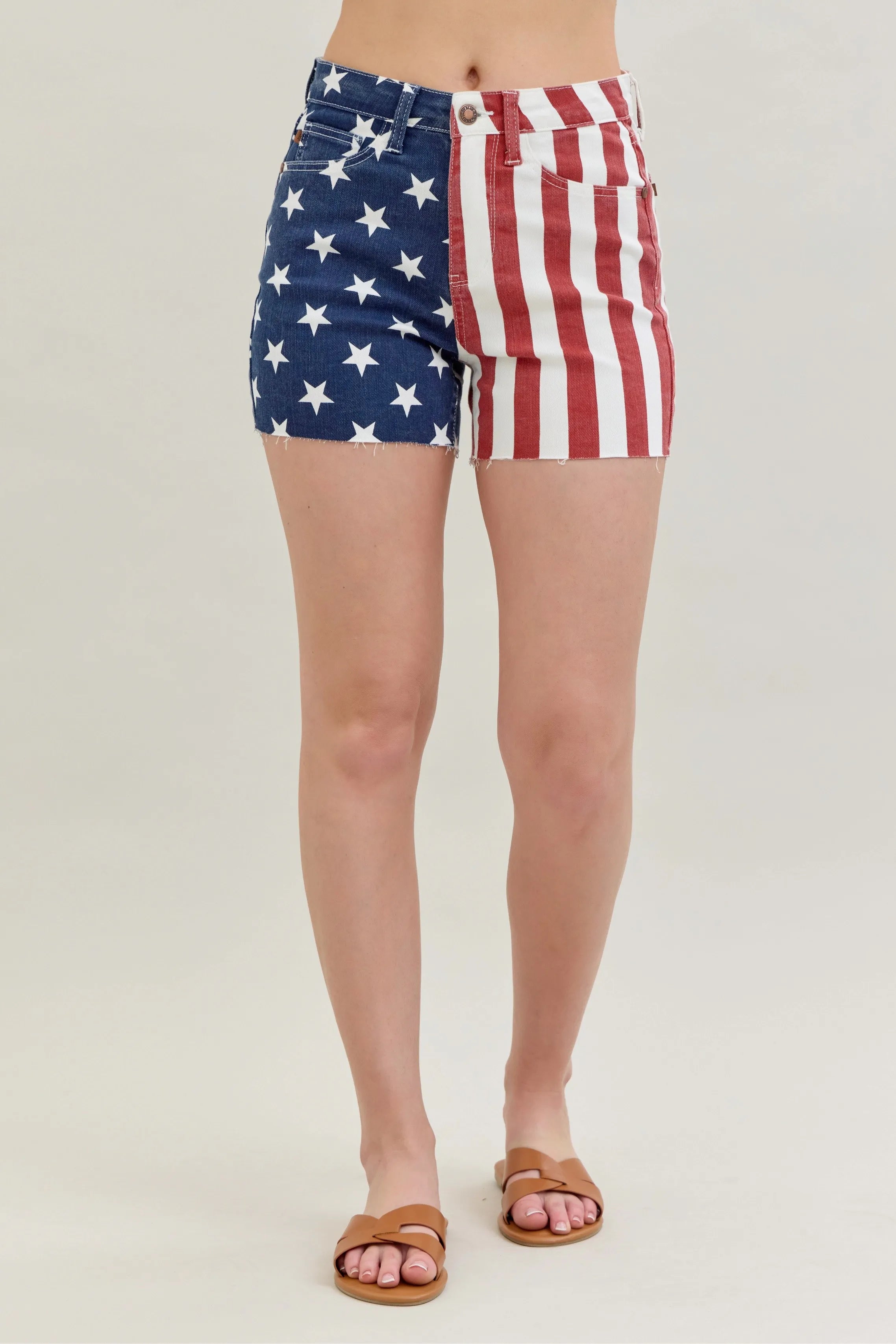 Judy Blue Full Size High Waist Americana Flag Fray Hem Shorts Plus Size - women's bottoms at Lola Mariee boutique
