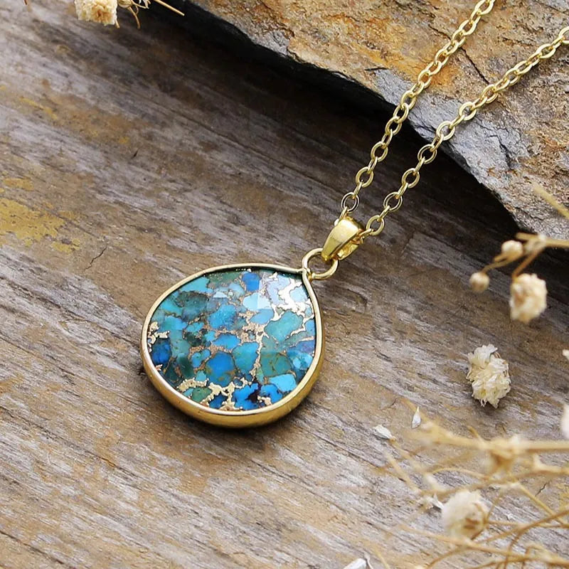 Turquoise Chain Pendant Necklace – view 3 | Lola Mariee