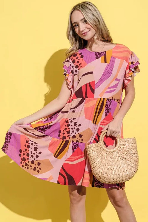 And The Why Printed Double Ruffles Sleeve Dress – view 2 | Lola Mariee