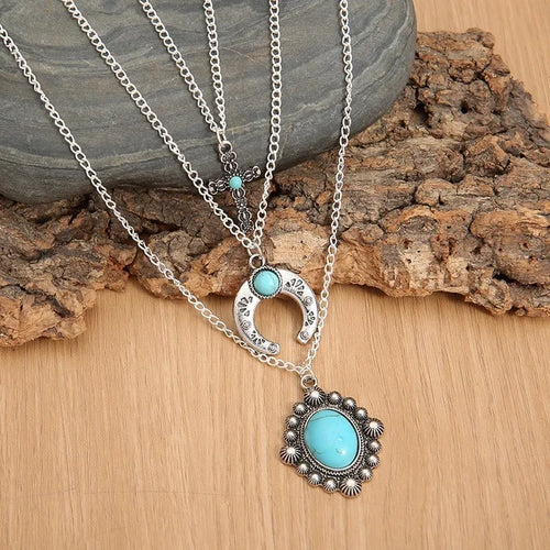 Artificial Turquoise Alloy Three-Layered Necklace | Lola Mariee