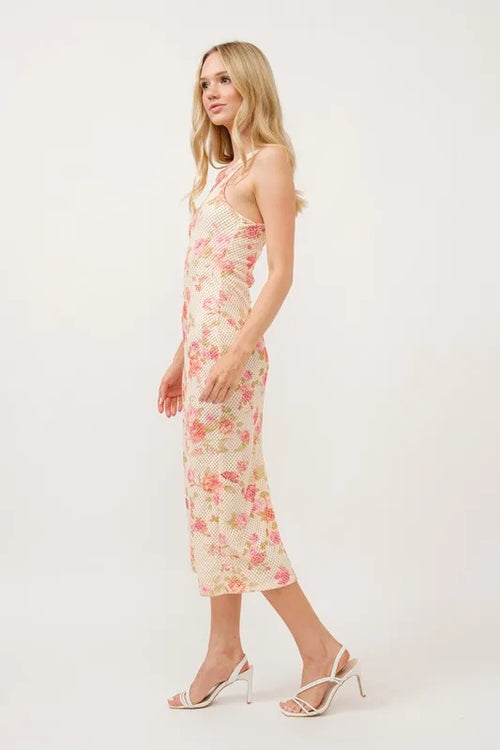 And The Why Floral Fishnet Bodycon Midi Dress – view 2 | Lola Mariee