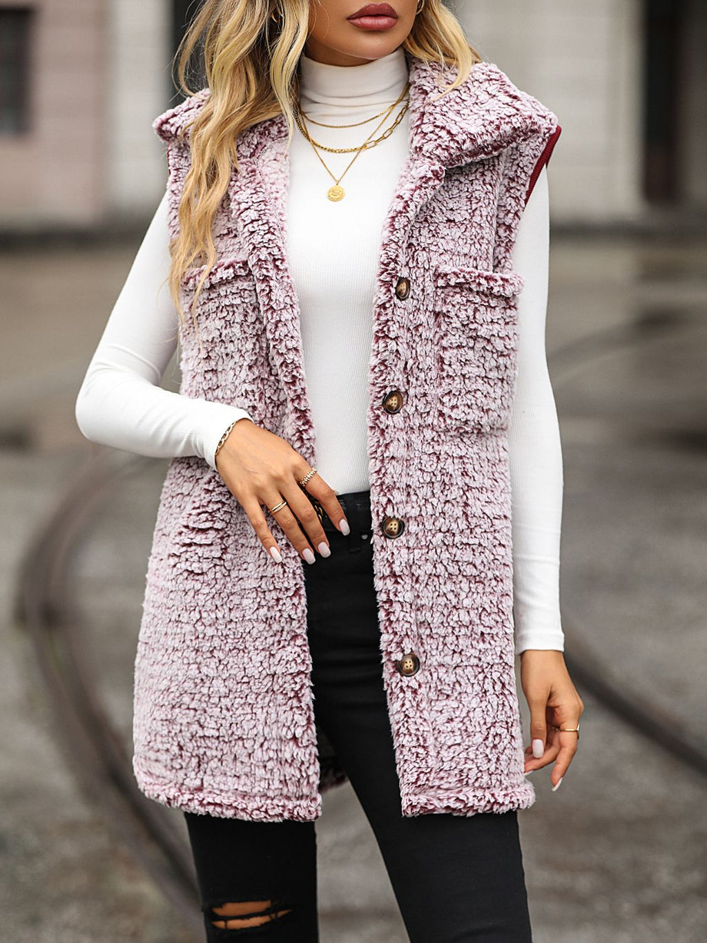 Full Size Button Down Collared Neck Vest - women's fashion at Lola Mariee boutique