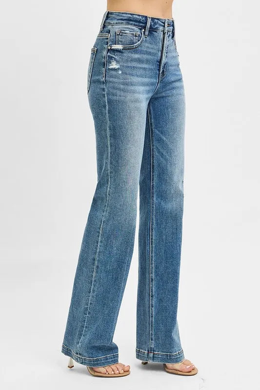 RISEN Full Size Distressed Detail Bootcut Jeans Plus Size - LOLA MARIEE | Lola Mariee